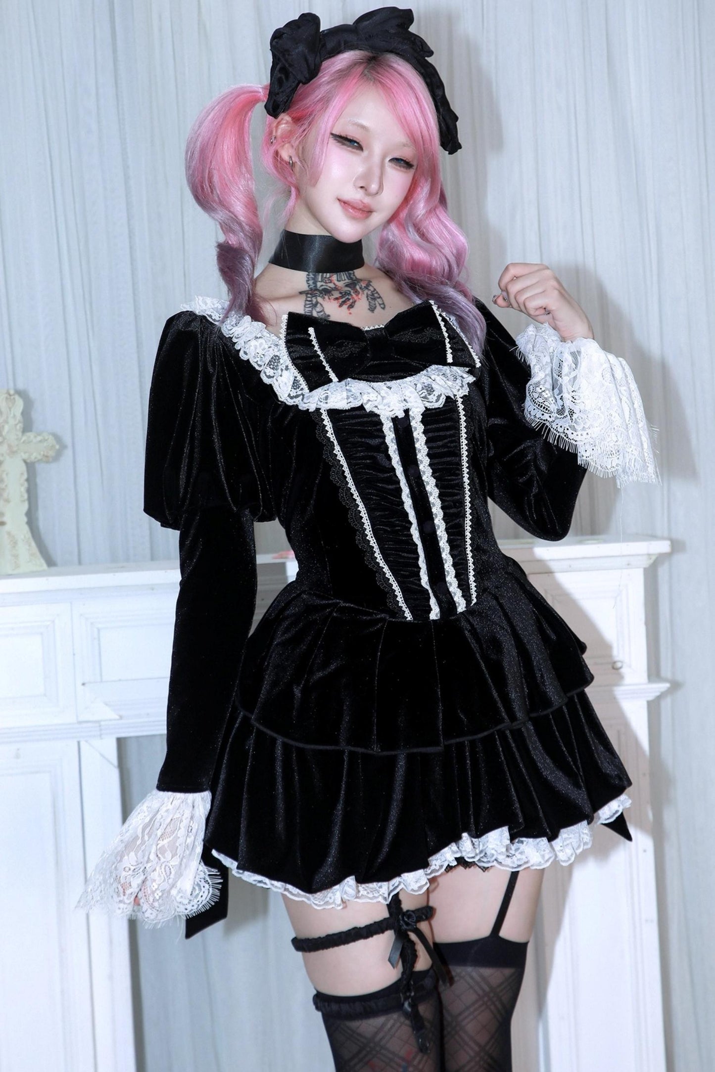 Black Velvet Lace Dress