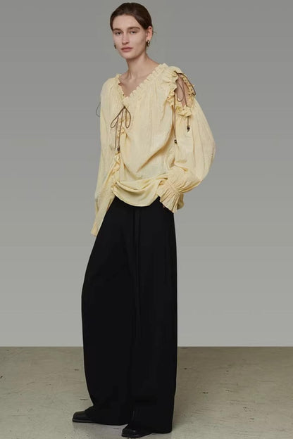Drawstring Bead V-Neck Shirt