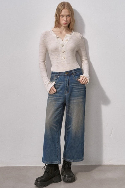 Retro Fleece-Lined Cropped Jeans