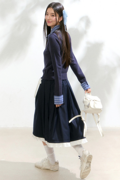 Knit Contrasting Sweater Skirt Set-Up