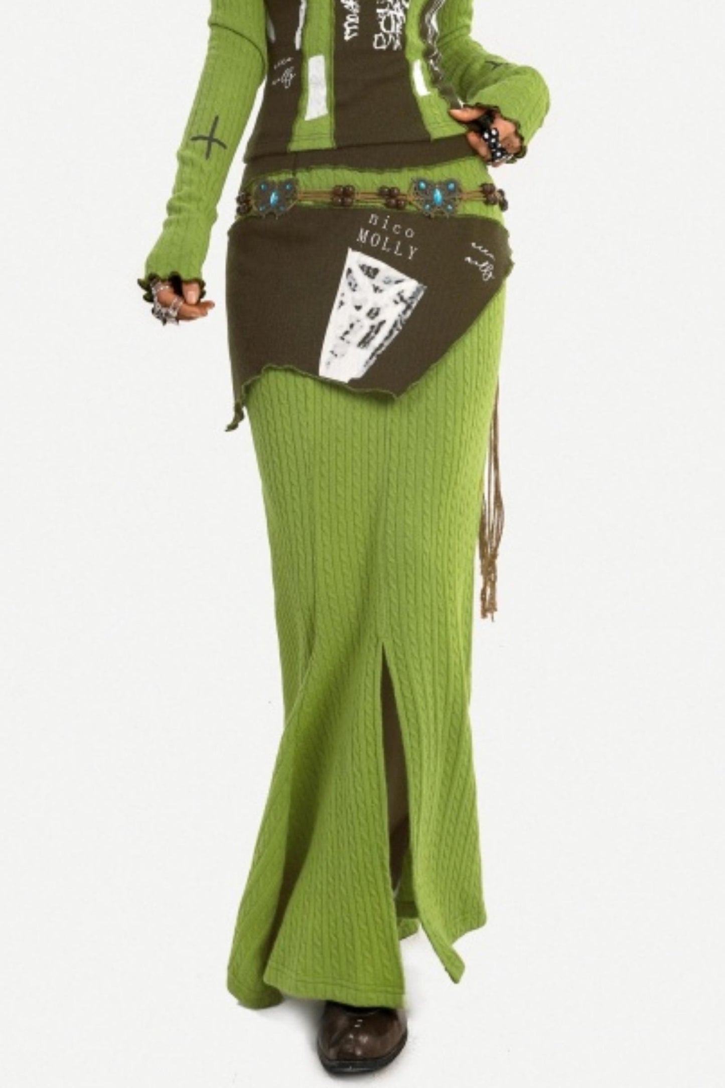 Green Off-Shoulder Top Skirt Set-Up