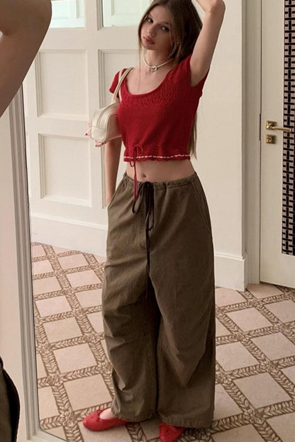 Drawstring Straight Leg Casual Pants
