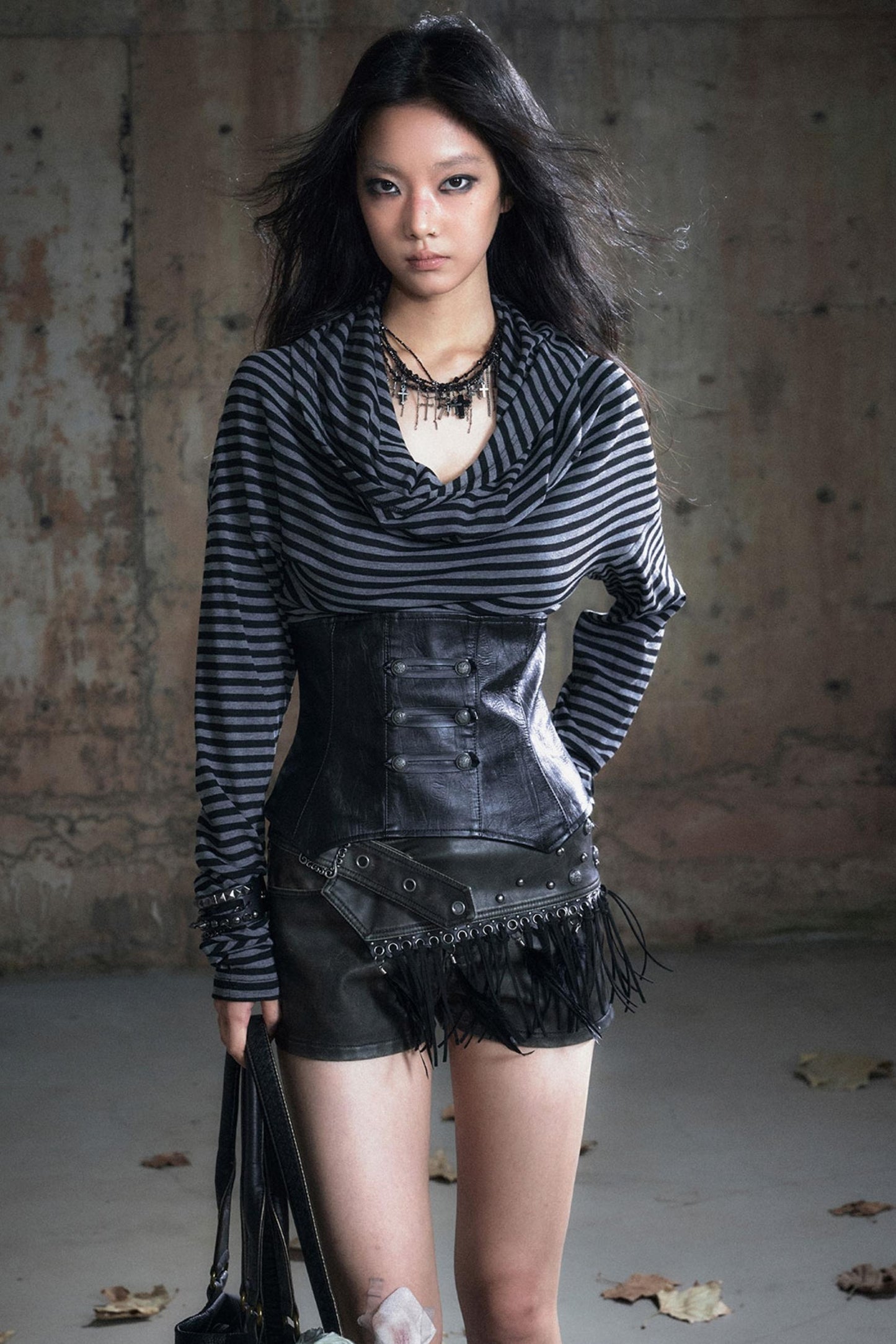 Vintage Leather Knitted Slim Top