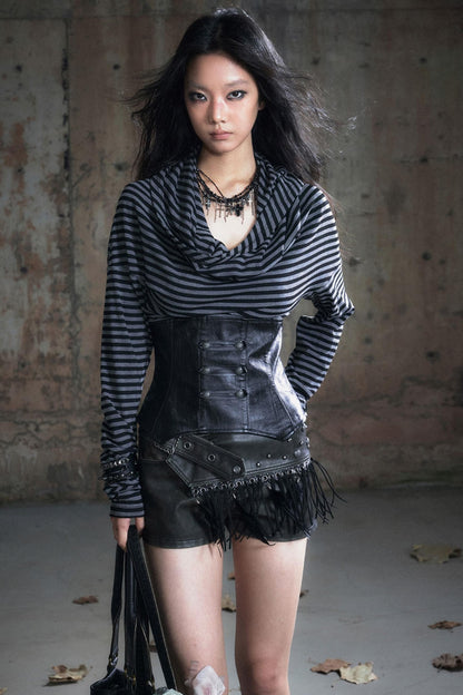 Vintage Leather Knitted Slim Top