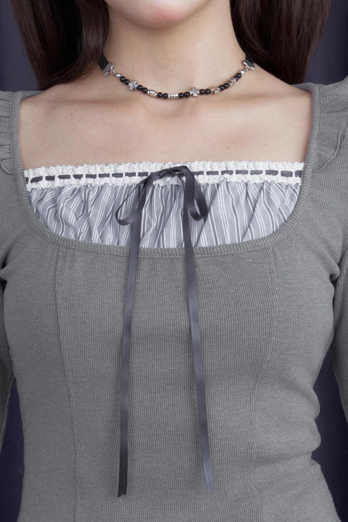 Gray Striped Long-Sleeved T-shirt