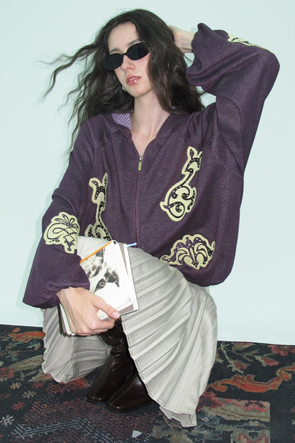 Purple Embroidered Hooded Jacket