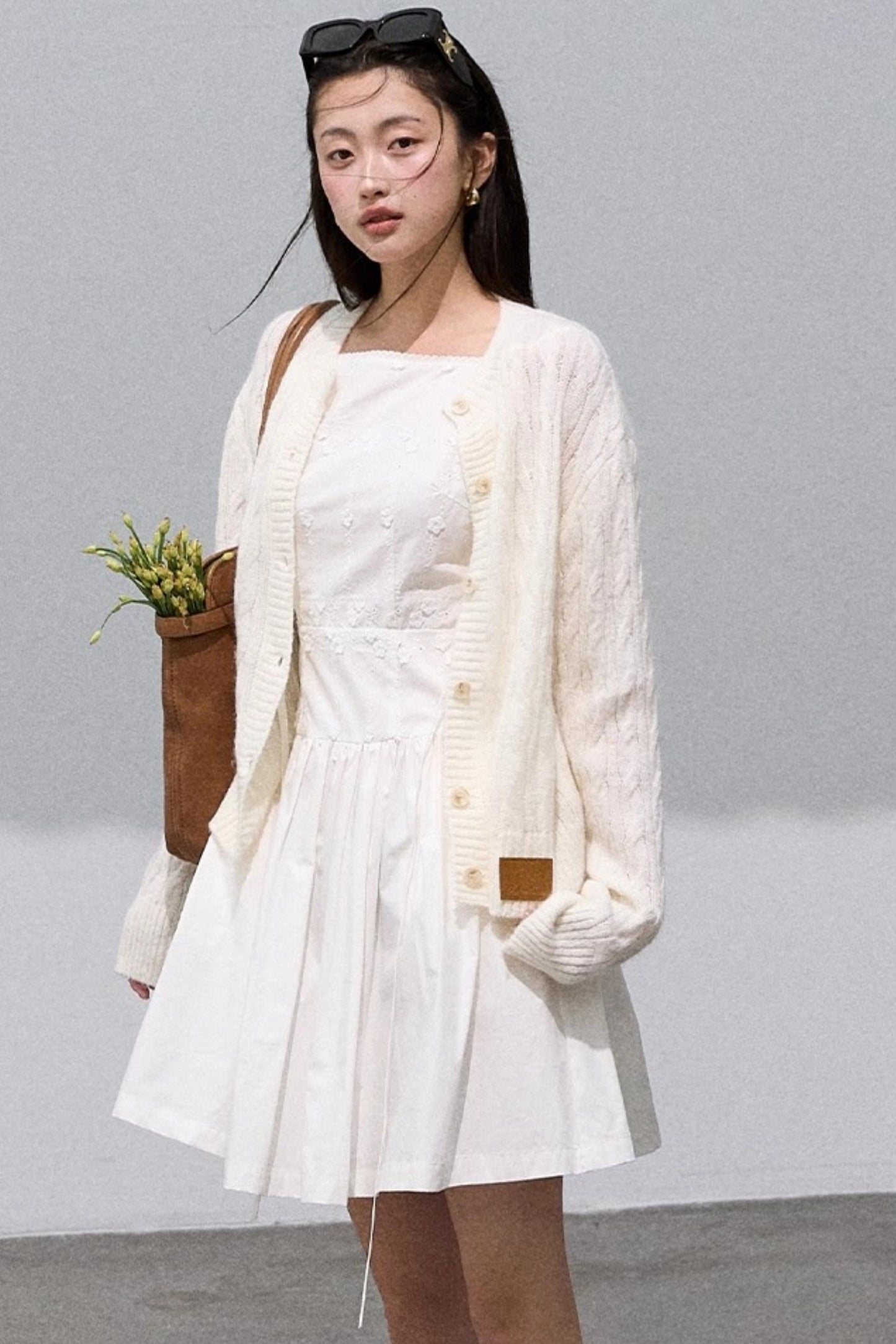 Gentle White Mohair Knit Cardigan