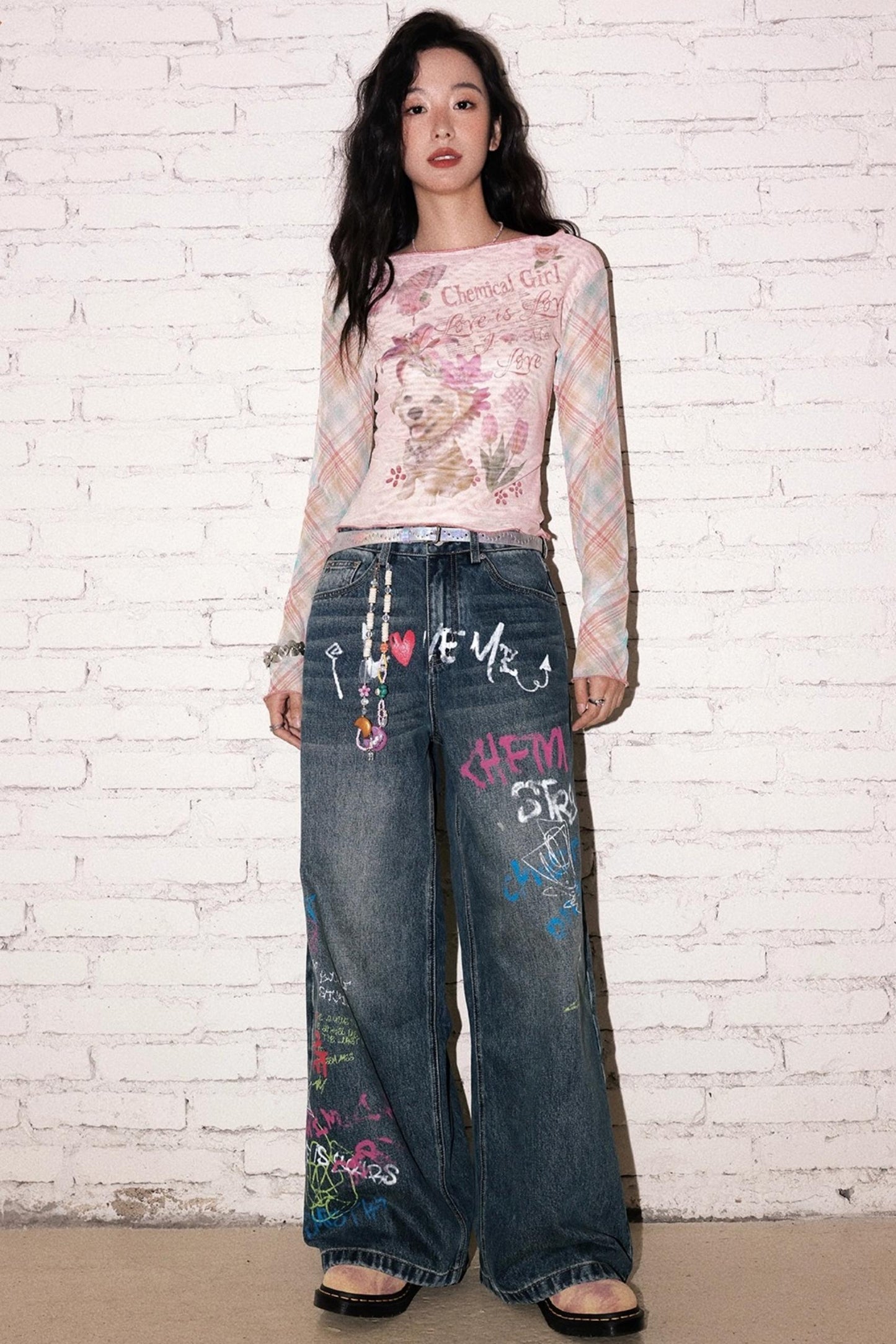Childish Graffiti Wide-Leg Jeans