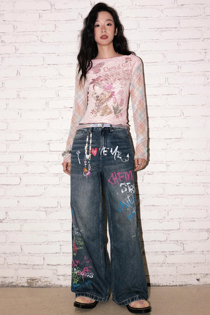 Childish Graffiti Wide-Leg Jeans