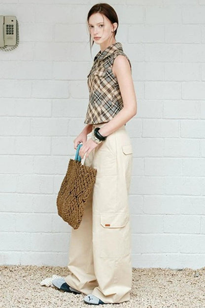 American Retro Beige Cargo Pants