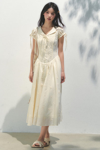 Holiday Embroidered Bubble Sleeve Dress