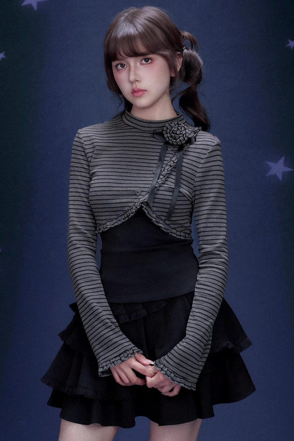 Rose Brooch Striped Top