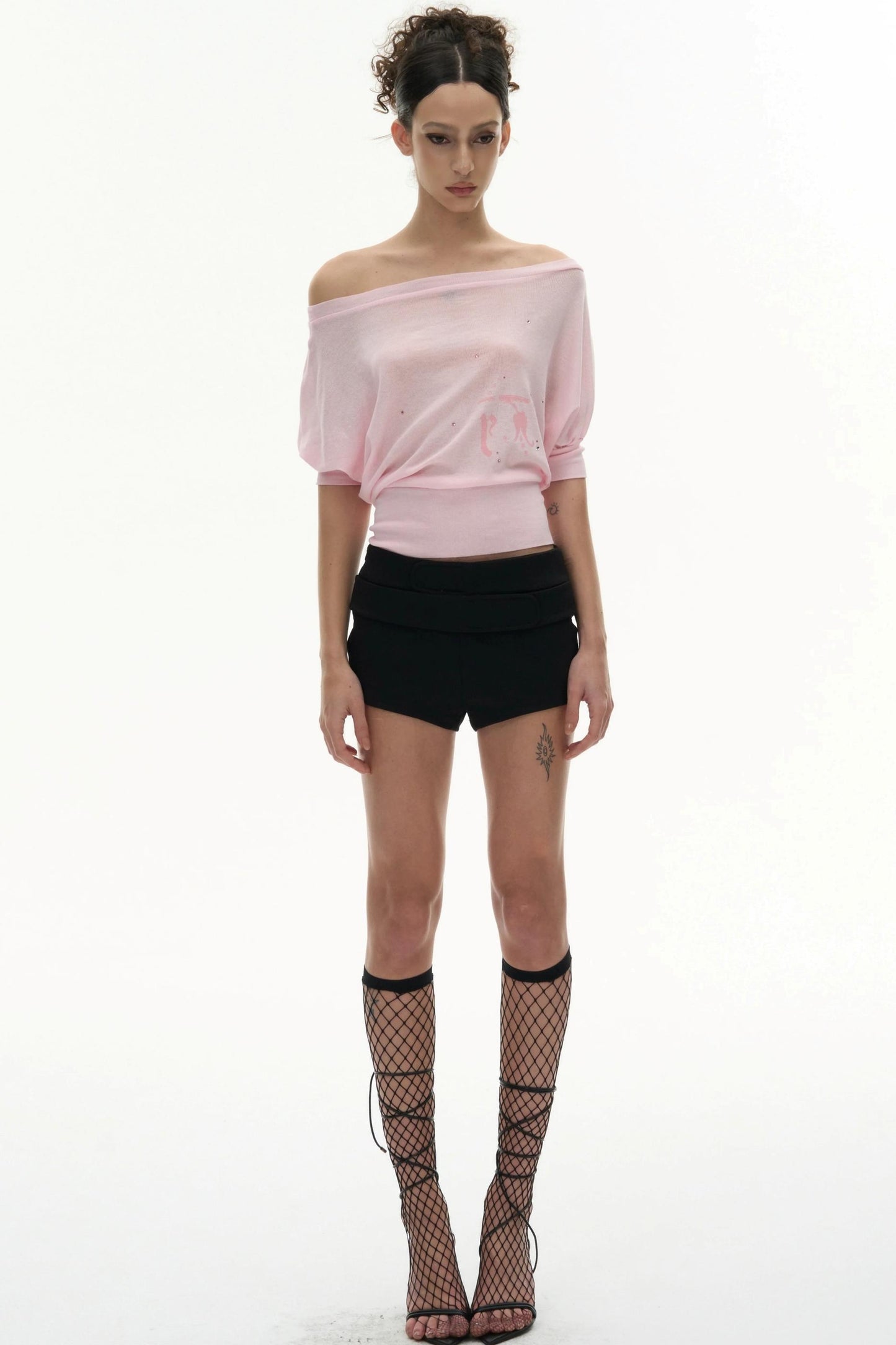 Two-Tone Rhinestone One-Shoulder T-Shirt