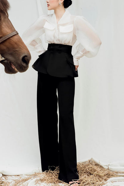 Elegant Lantern Sleeve Top & Trousers Set-Up