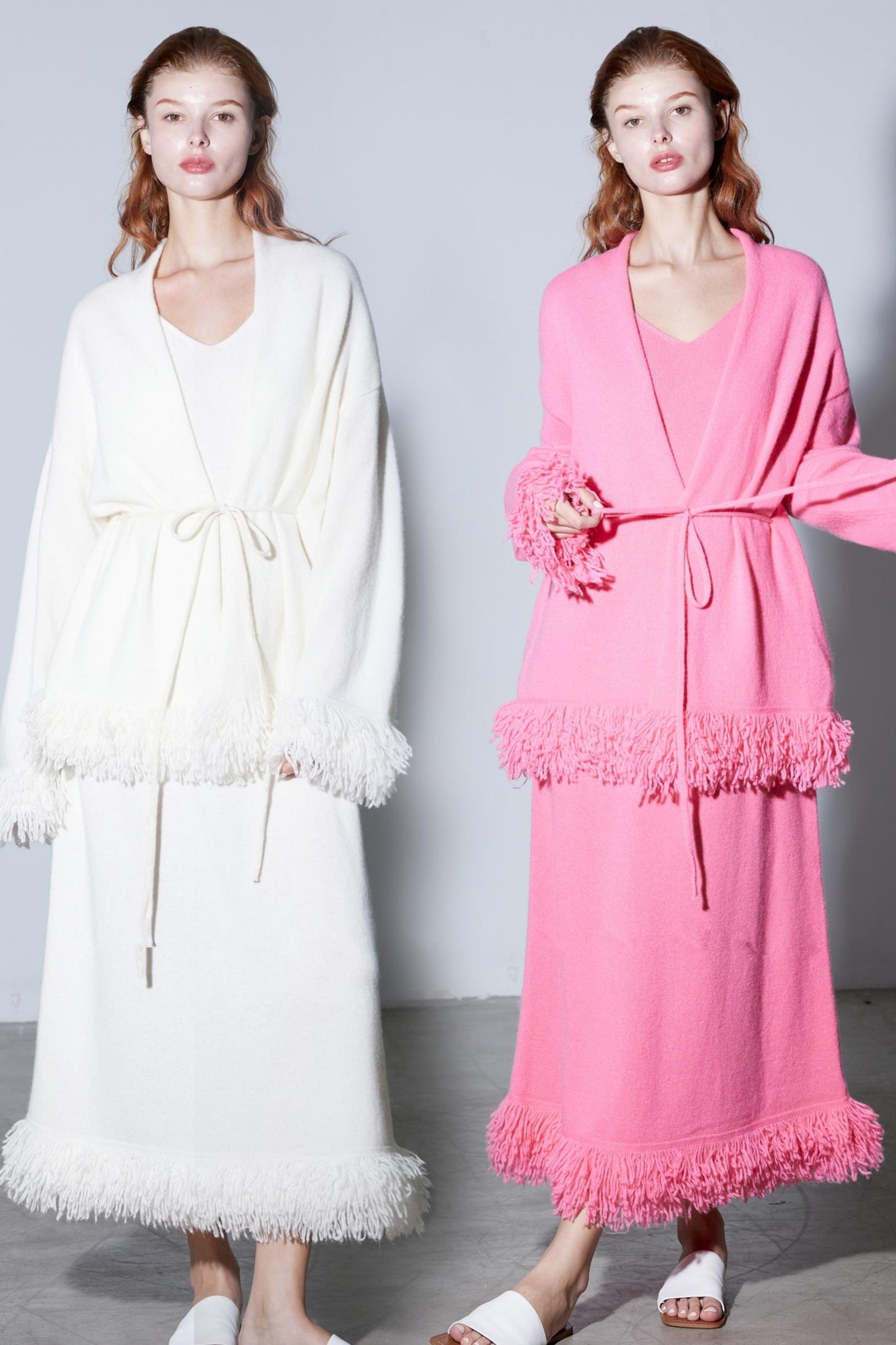 Fringe Wool Dress & Cardigan Set-Up