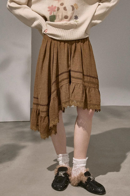 Wave Stitching Plaid Midi Skirt