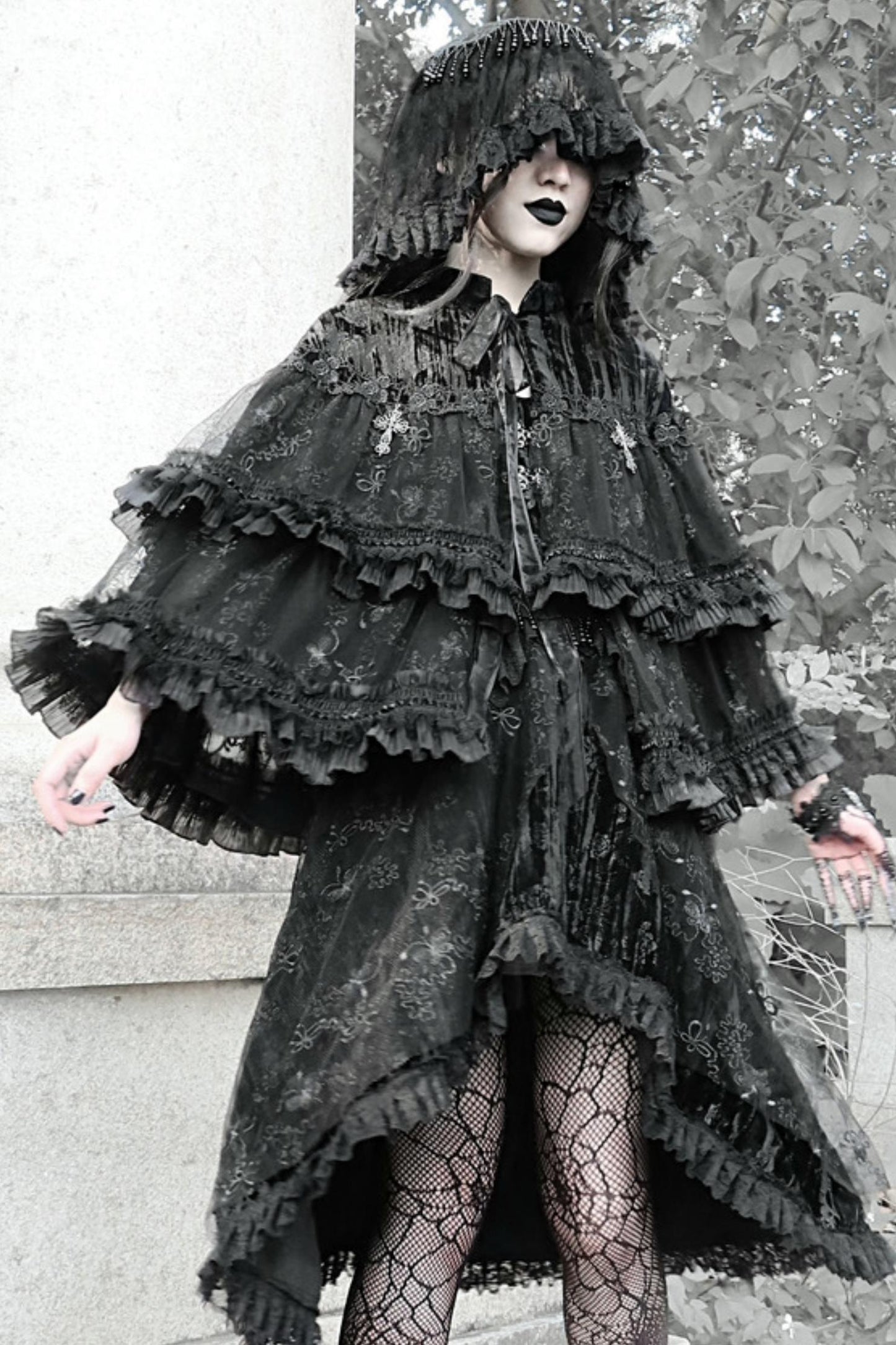 Gothic Dark Pattern Velvet Lace Cape