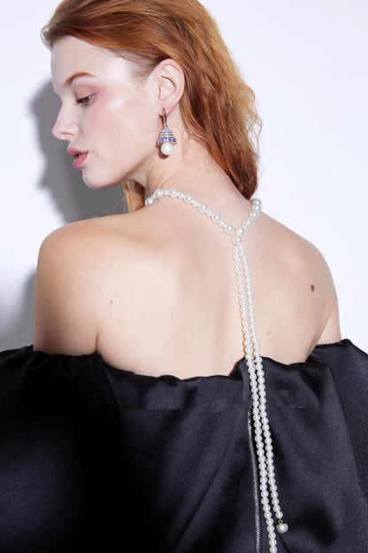 Autumn Pearl Lantern Sleeve Satin Dress