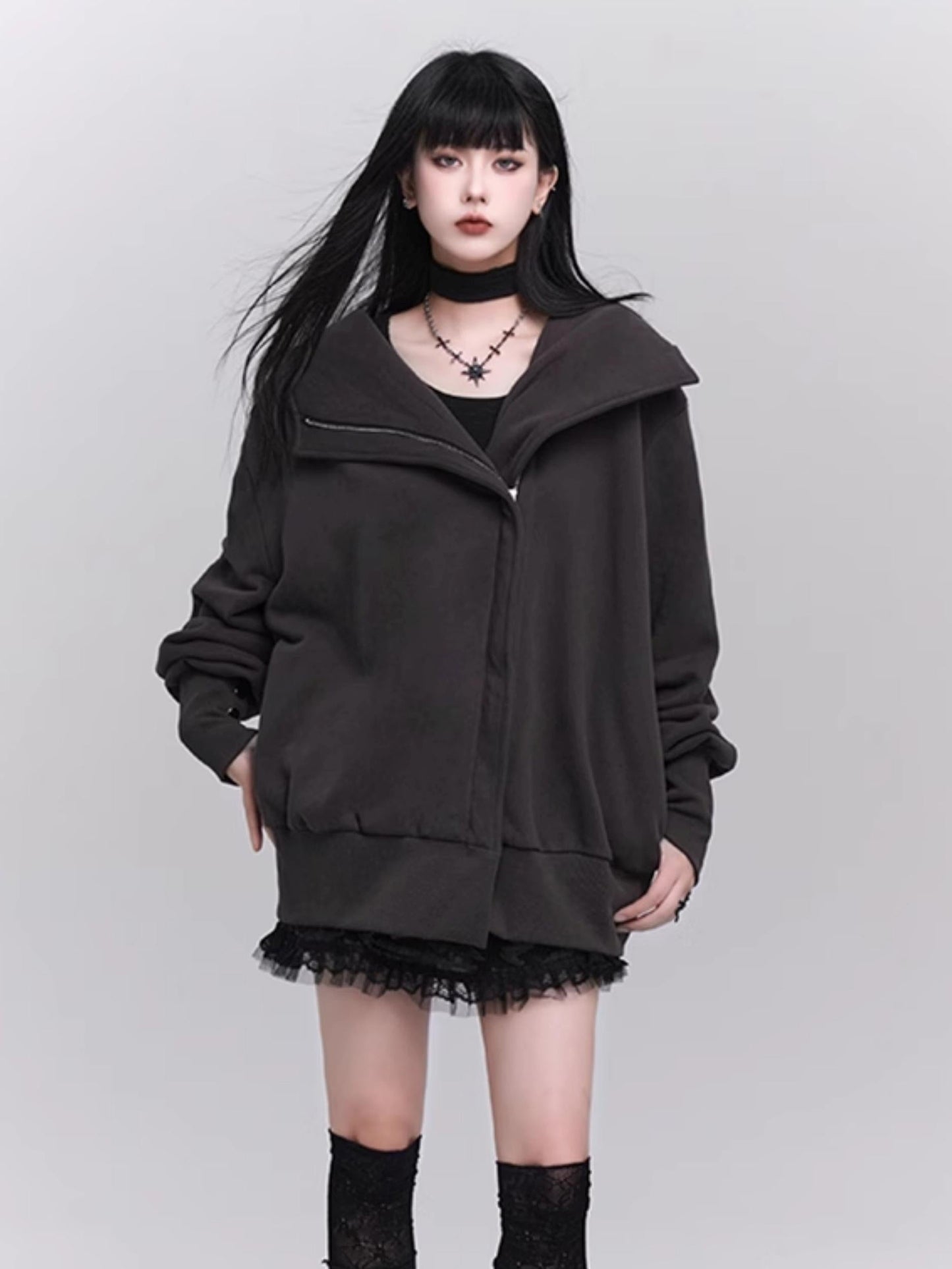 Loose Gray Hooded Coat