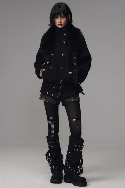 Dark Large Lapel Woolen Jacket