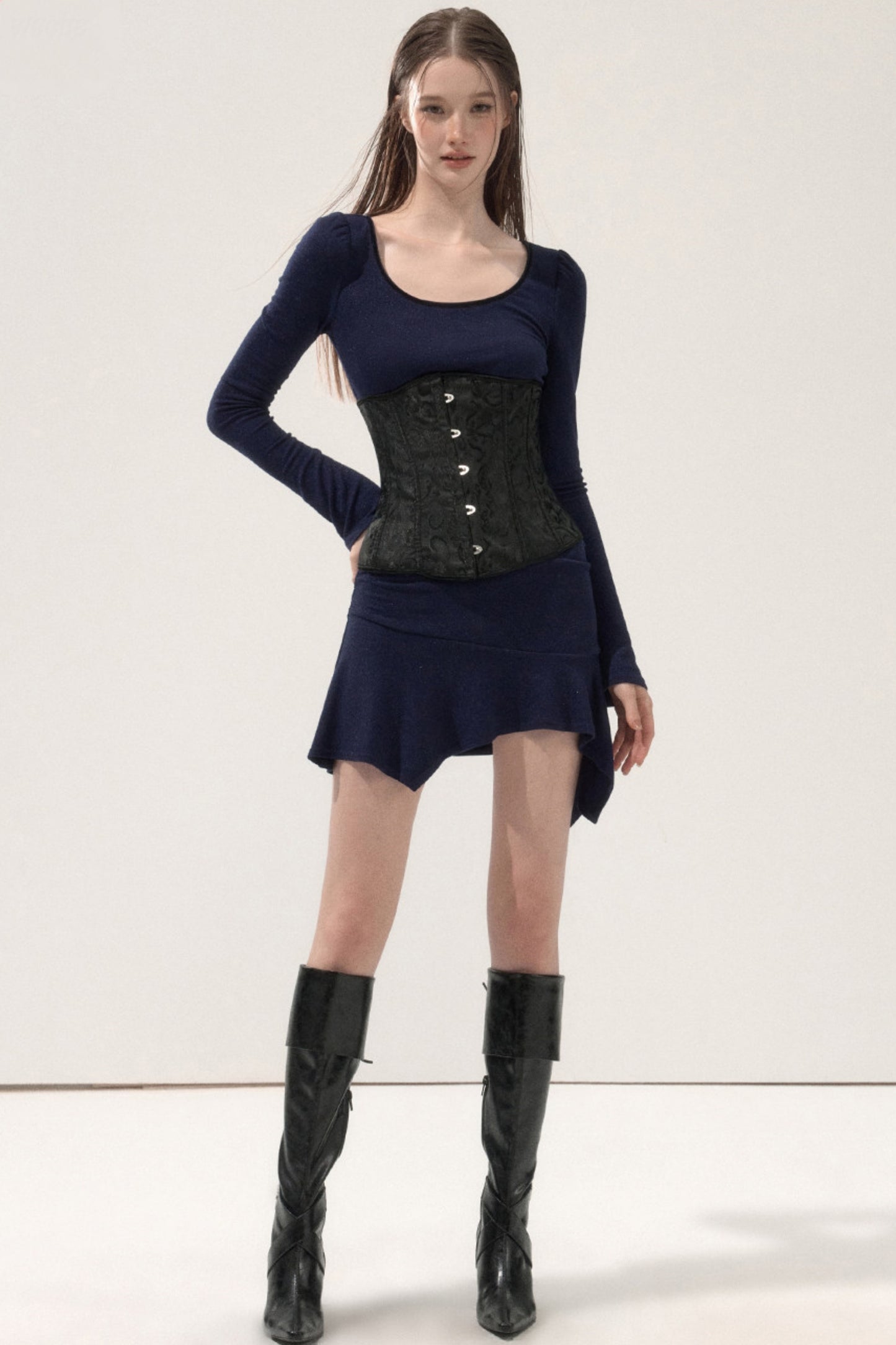 Ruffled Elastic Slim Dress
