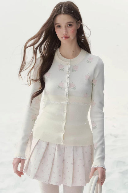 Floral Girlish Knitted Sweater