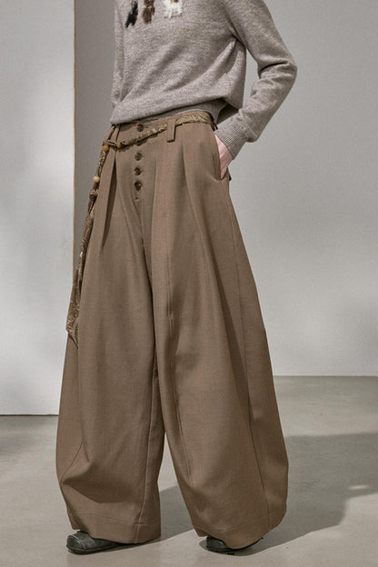 Button Pleated Cargo Pants