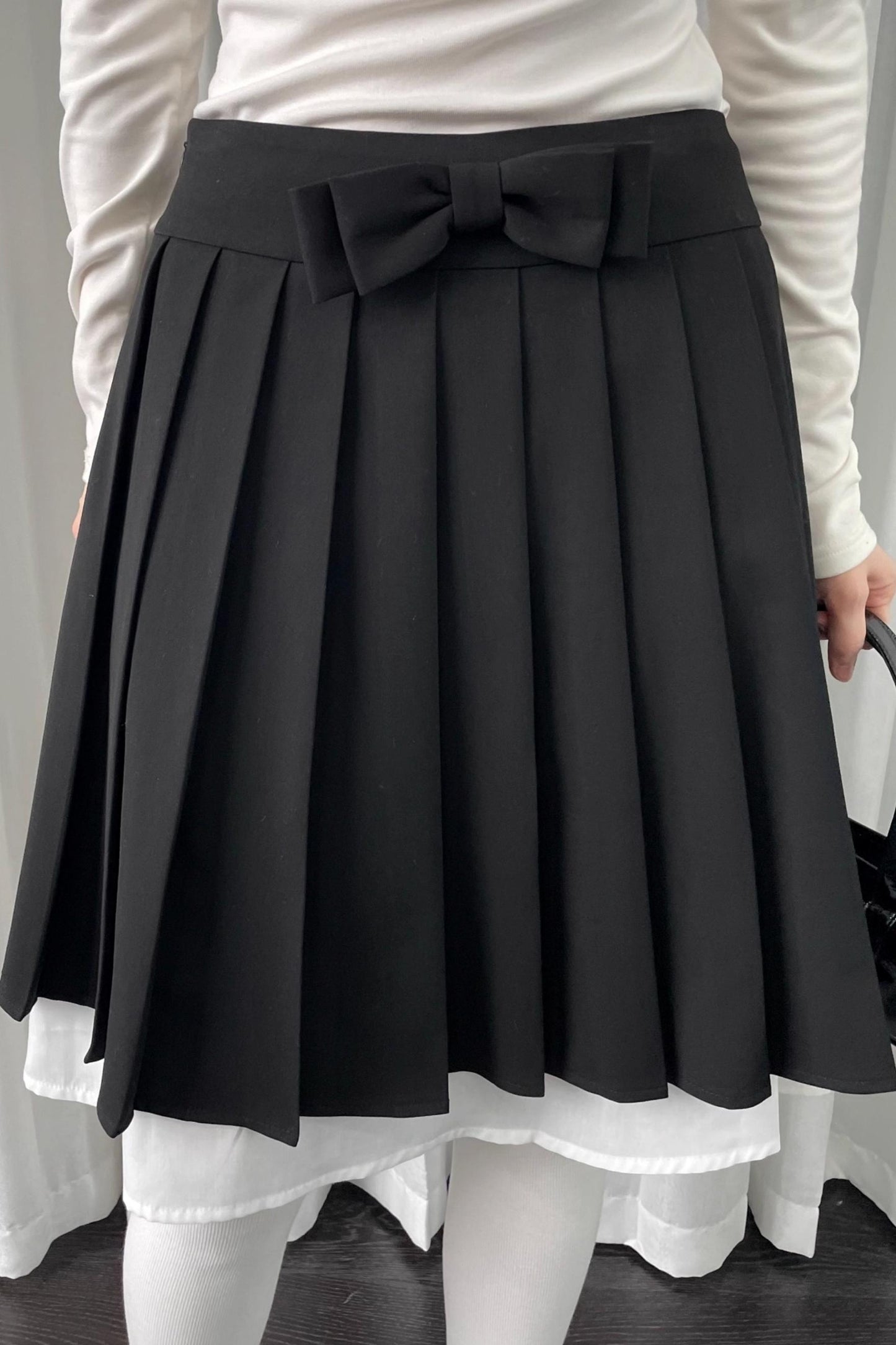 Black Pleated Bow Skirt