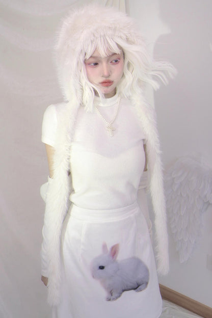 Small Wings Fur Split-Sleeve T-Shirt