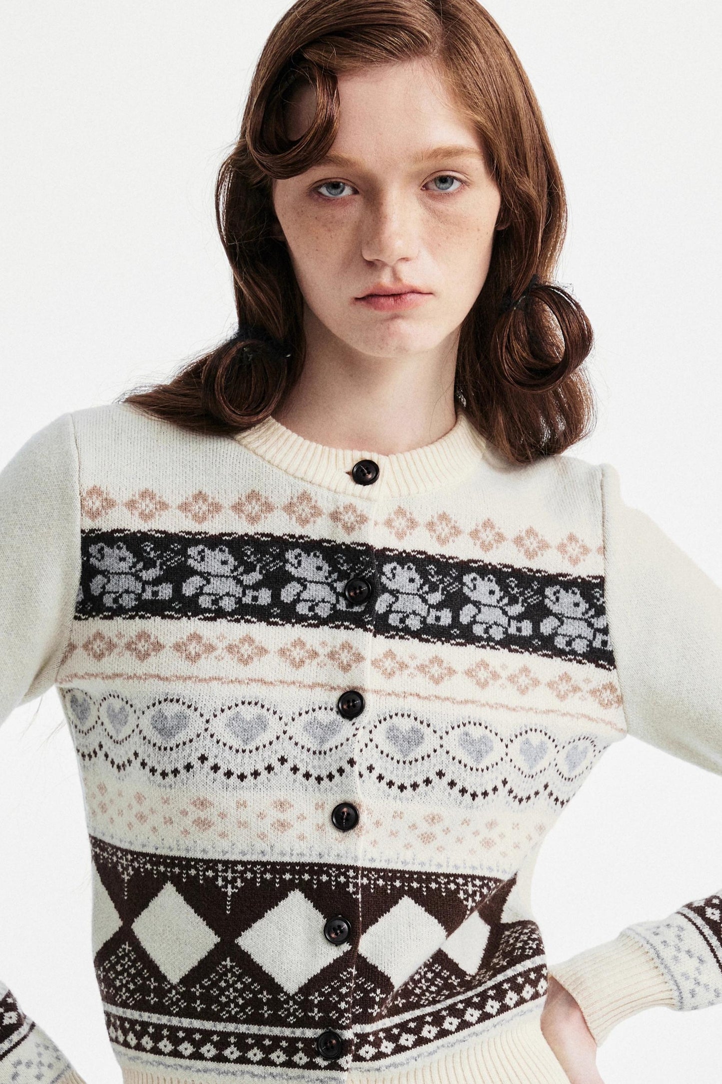 Retro Bear Jacquard Wool Cardigan