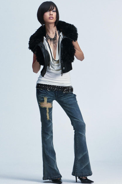 Distressed Flared Denim Pants