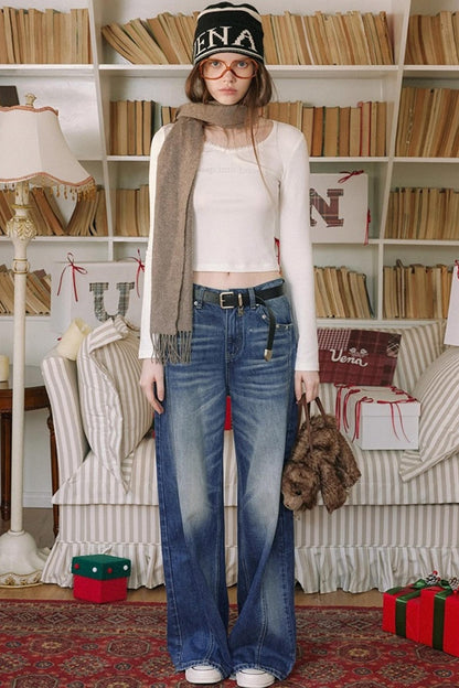 Blue Distressed Denim Pants