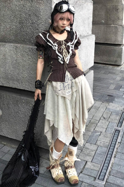 Fungus Edge Puff Sleeve Short Shirt