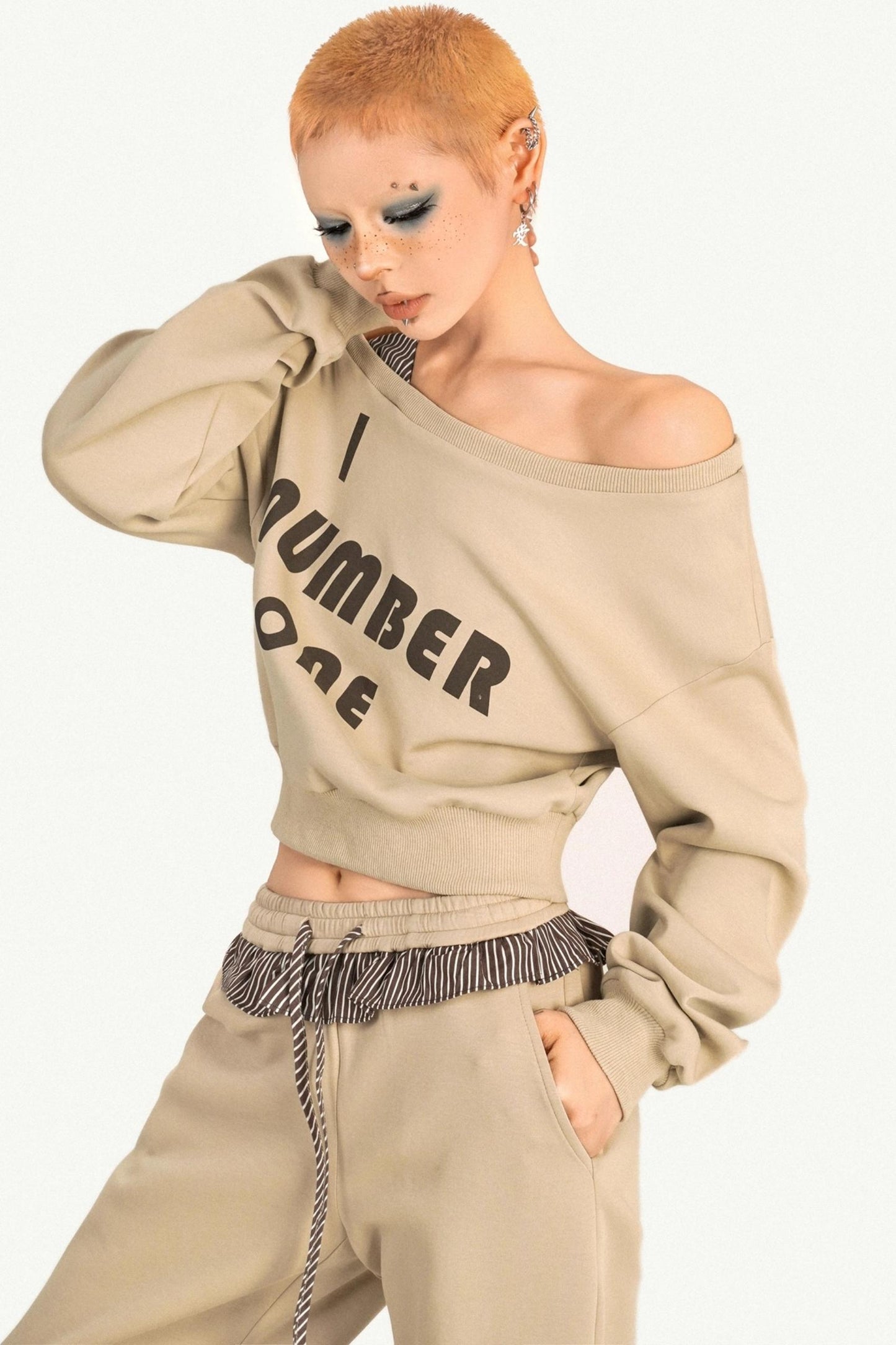 Slanted Shoulder Wide-Leg Pants Set-Up