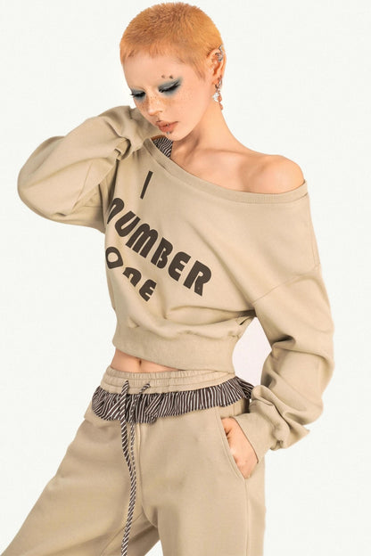 Slanted Shoulder Wide-Leg Pants Set-Up