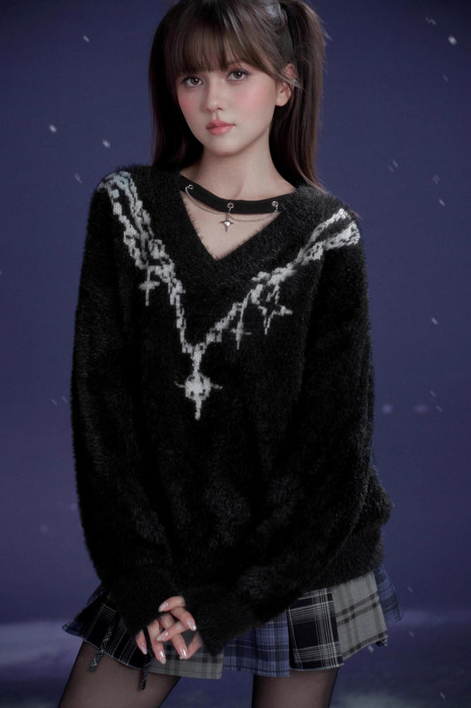 Dark Jacquard Choker Sweater