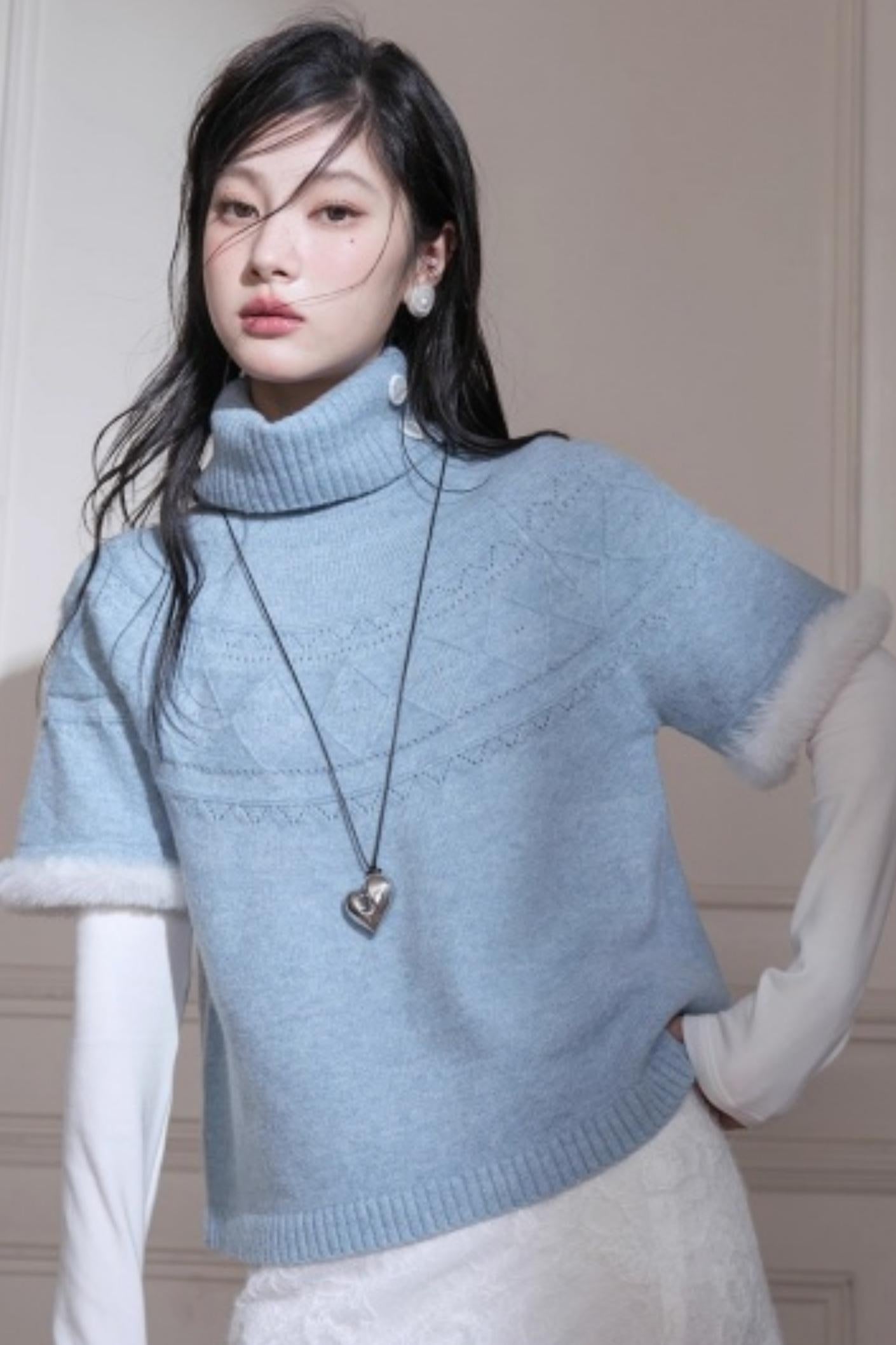Blue Bat Sleeve Wool Sweater Set