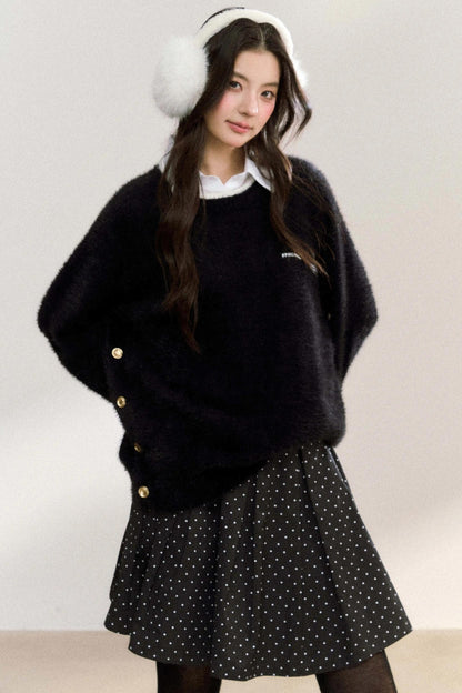 Metal Button Knit Pullover Top