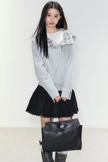 Color-Blocked Plaid Hooded Jacket