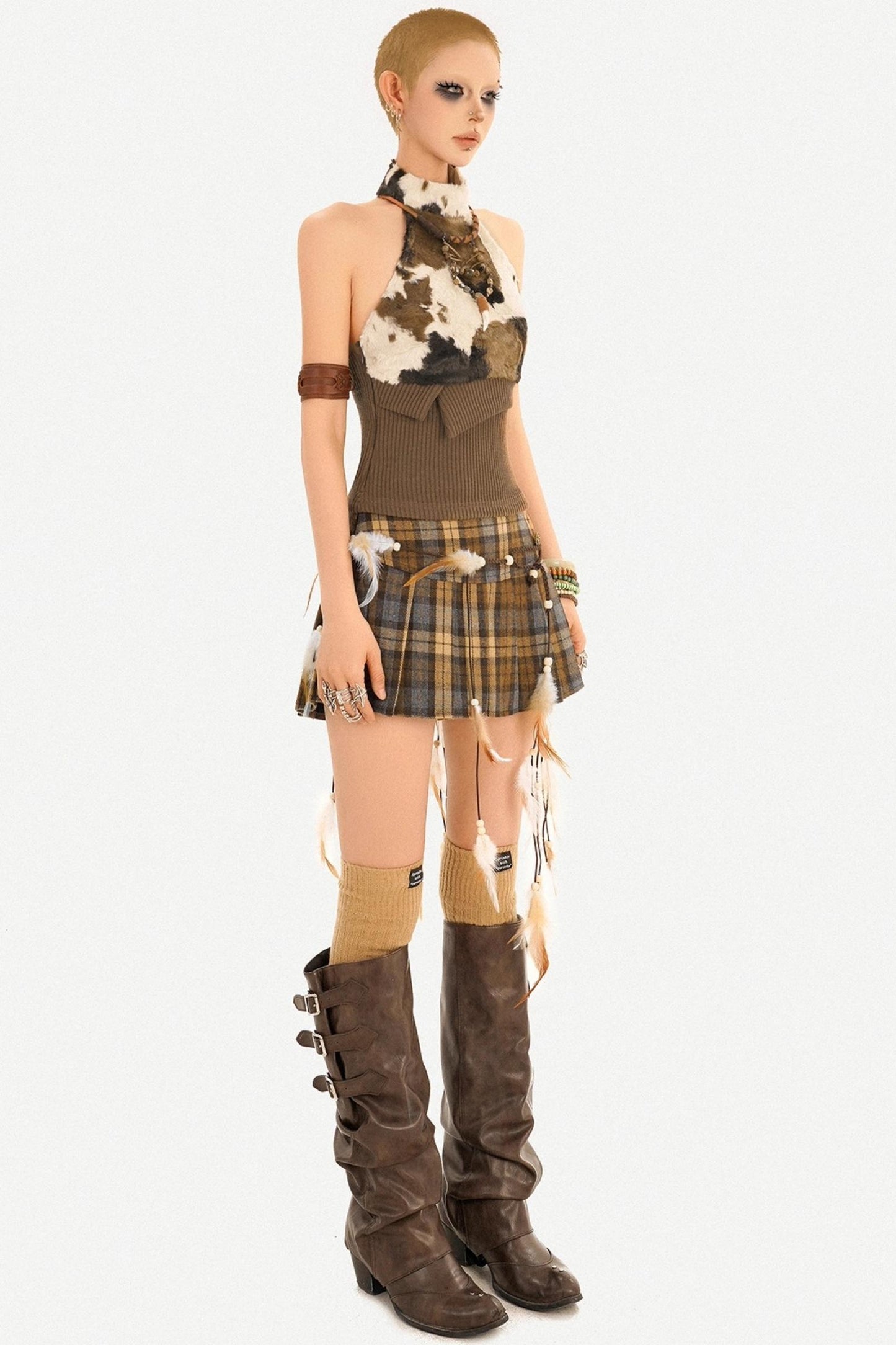 Retro Plaid Pleated A-Line Skirt