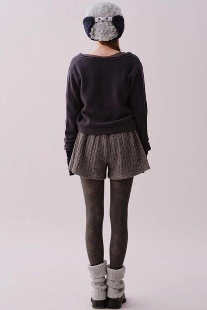Knitted Twist Pattern Skirt Pants