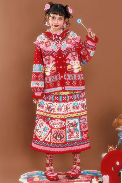 Rote Jacquard-Spitzenstrickrock