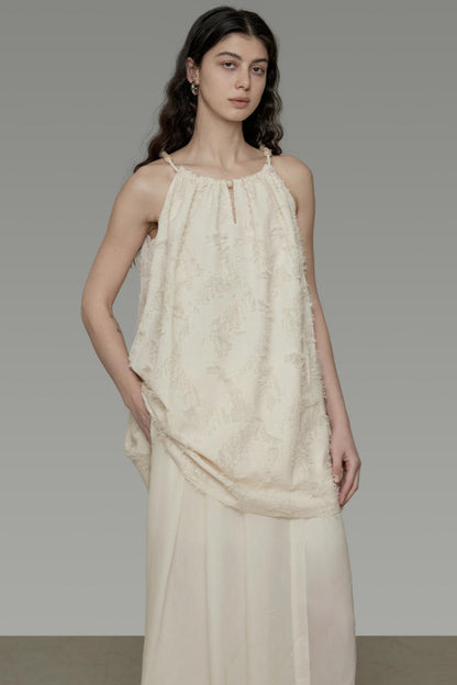 Floral Elegance Beaded Suspenders Top