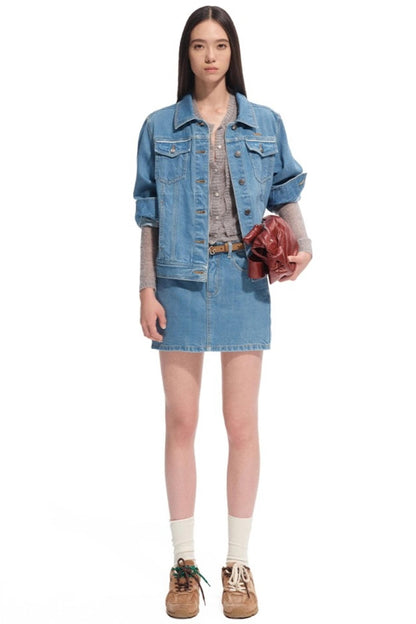 Red-eared Modern Denim Skirt