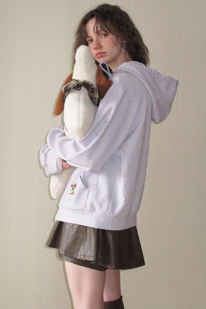 Ceramic Worn Craft Hooded Sweatshirt Coat