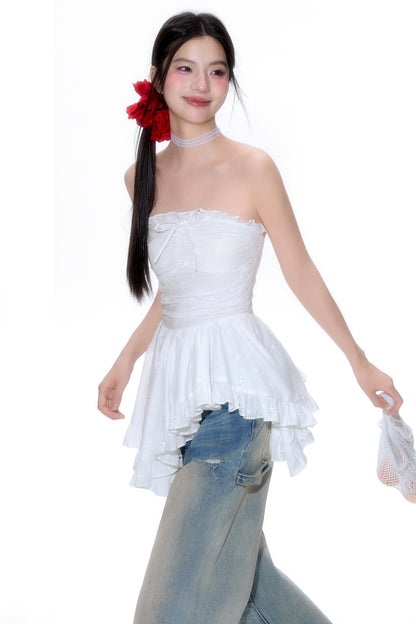 Hollow Lace Halter Top Jeans Set-Up