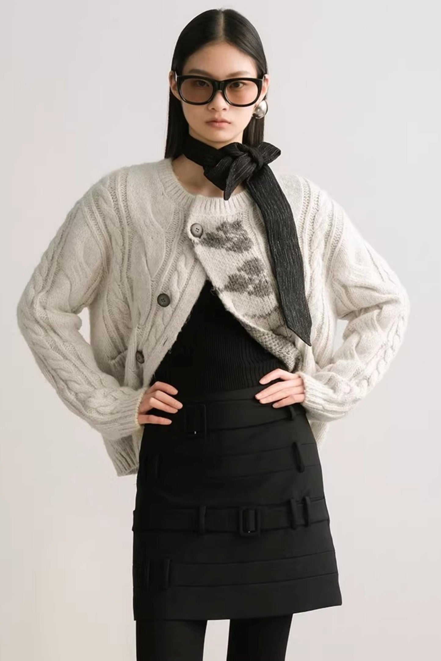 Faux Belt A-Line Skirt