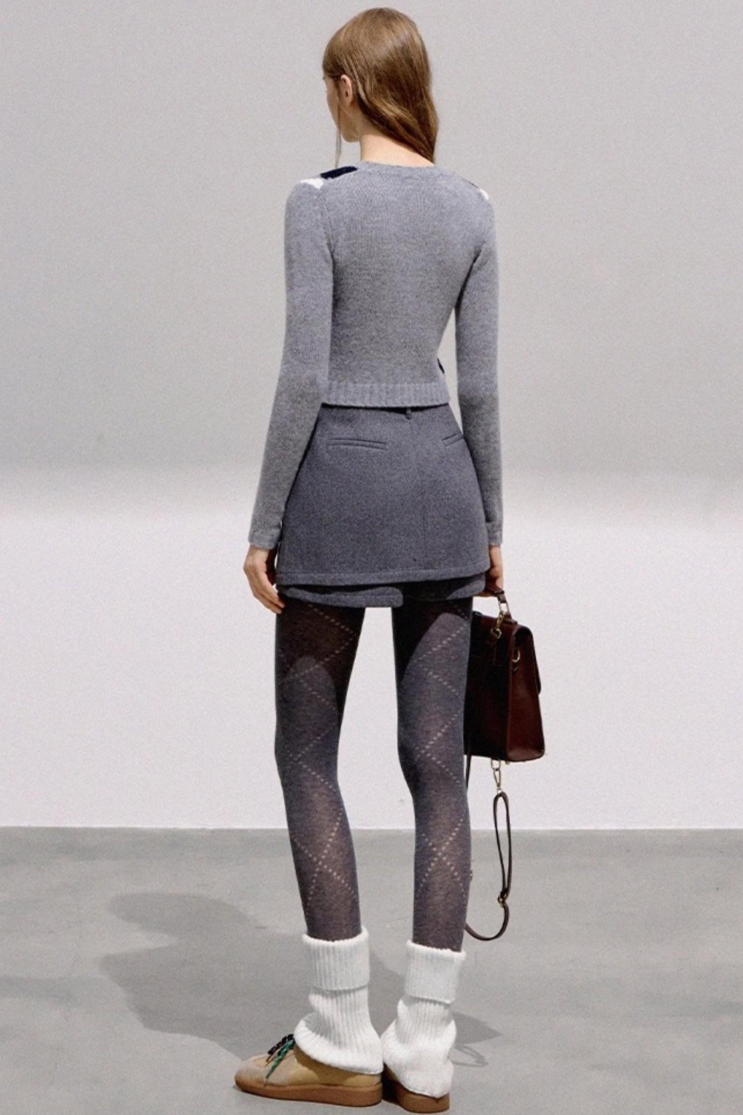 Vintage Diamond Plaid Knitted Cardigan