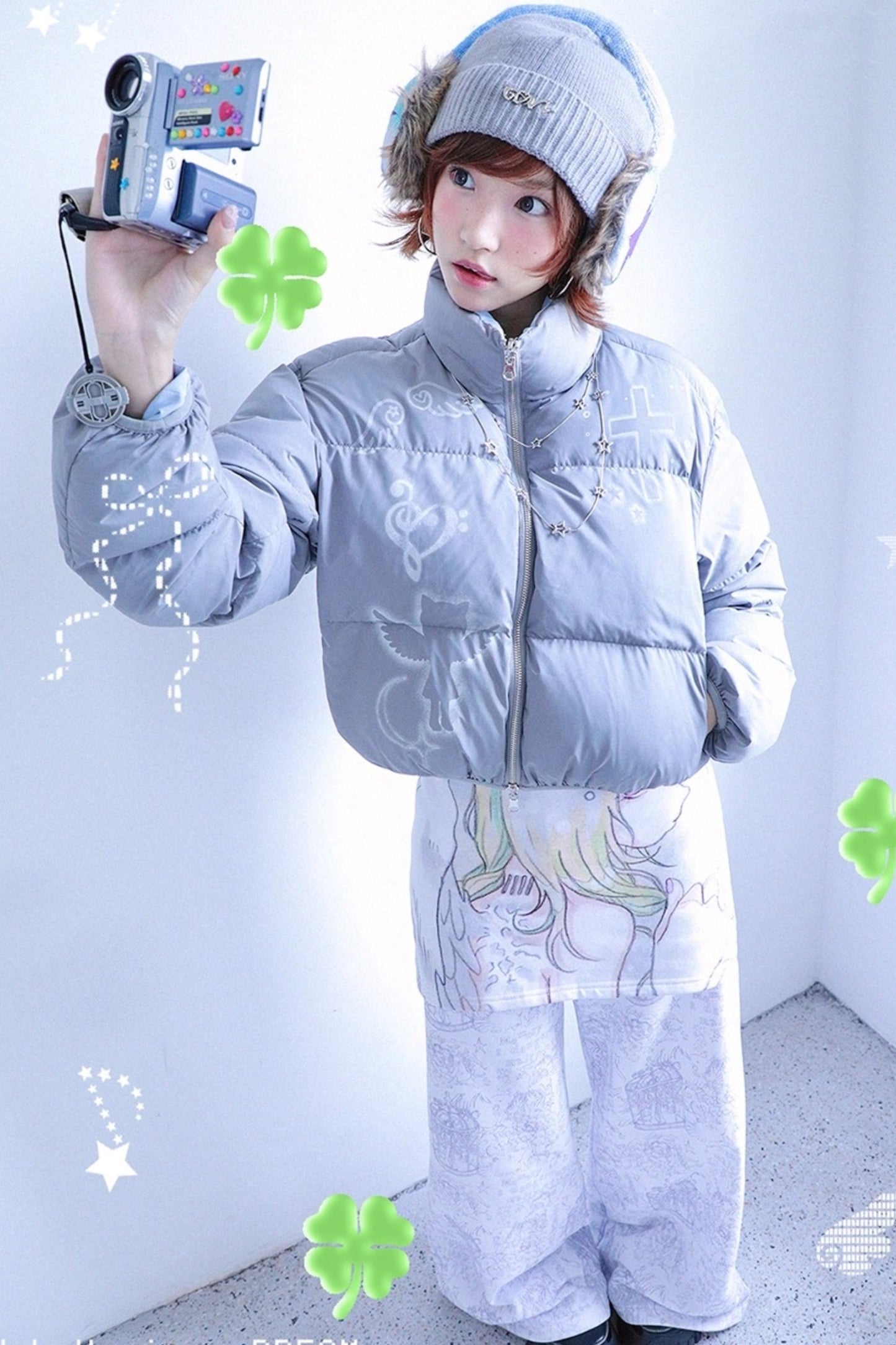 Dreamcore Blue Gray Reversible Padded Jacket