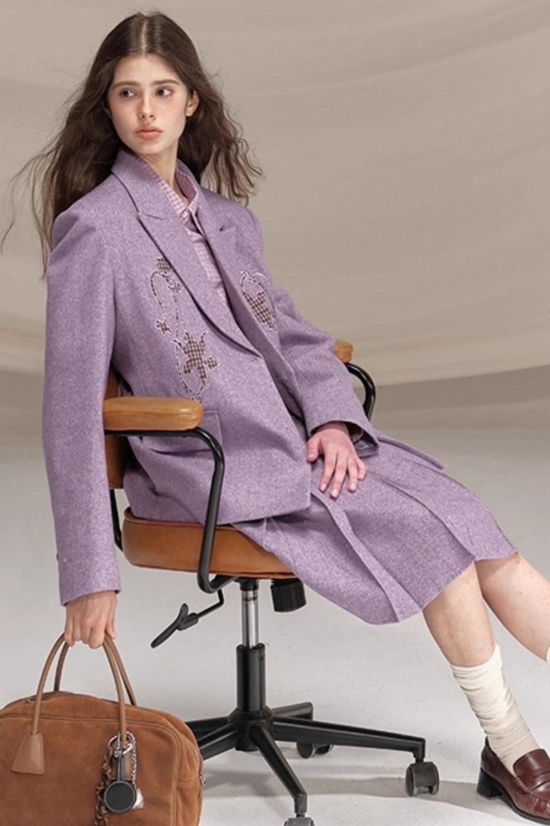 Wool Houndstooth Preppy Suit Skirt Set-Up